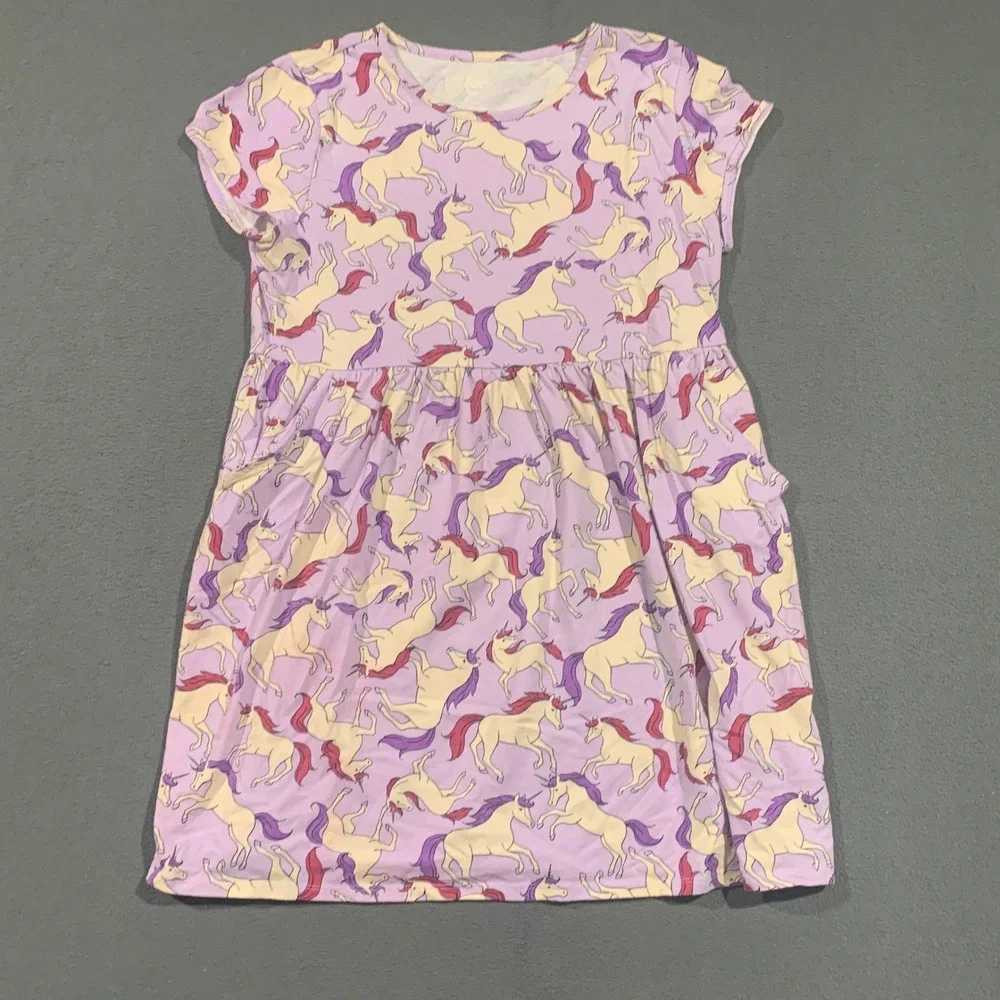 Wonder Nation Girls‎ XL 14-16 Plus Purple Unicorn Short Sleeve Pocket Dress